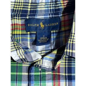 Ralph Lauren Boys Size 7 Multi Color Plaid Short Sleeve Button Down Shirt Cotton